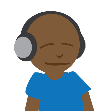 An adult listening to headphones