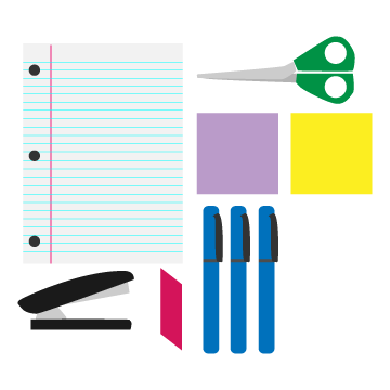 School supplies, neatly organized